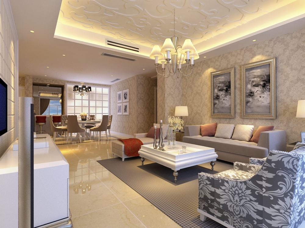 簡(jiǎn)歐風(fēng)格三居室客廳電視柜裝修效果圖大全